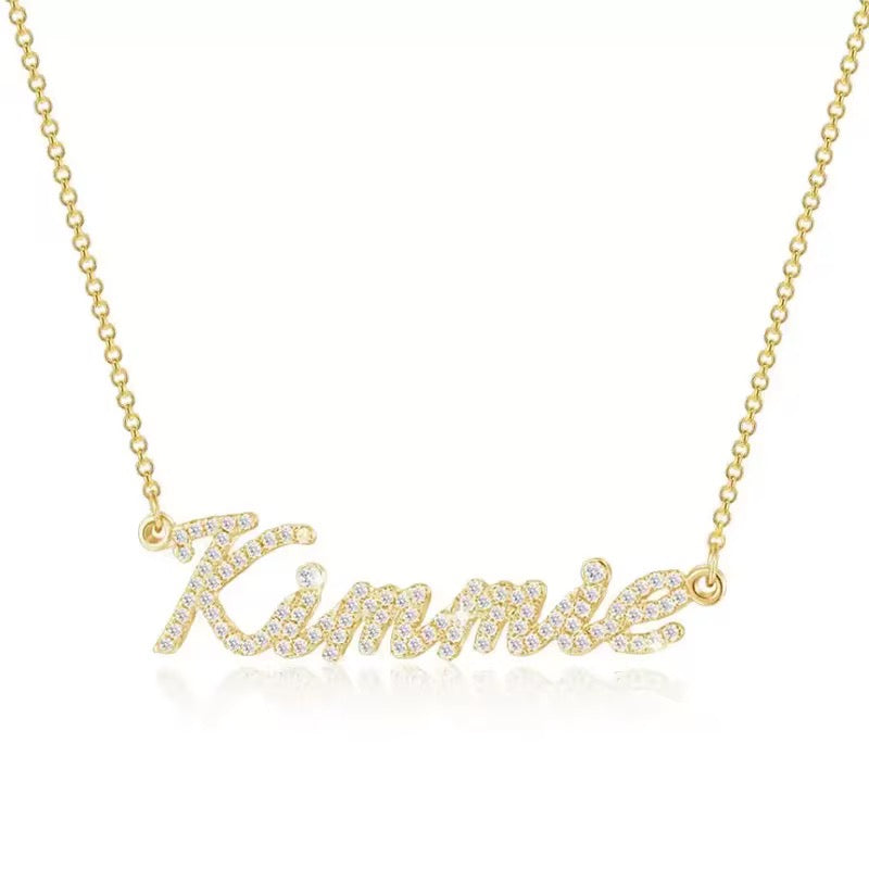 925 Sterling Silver Custom Script Name Necklace with Moissanite