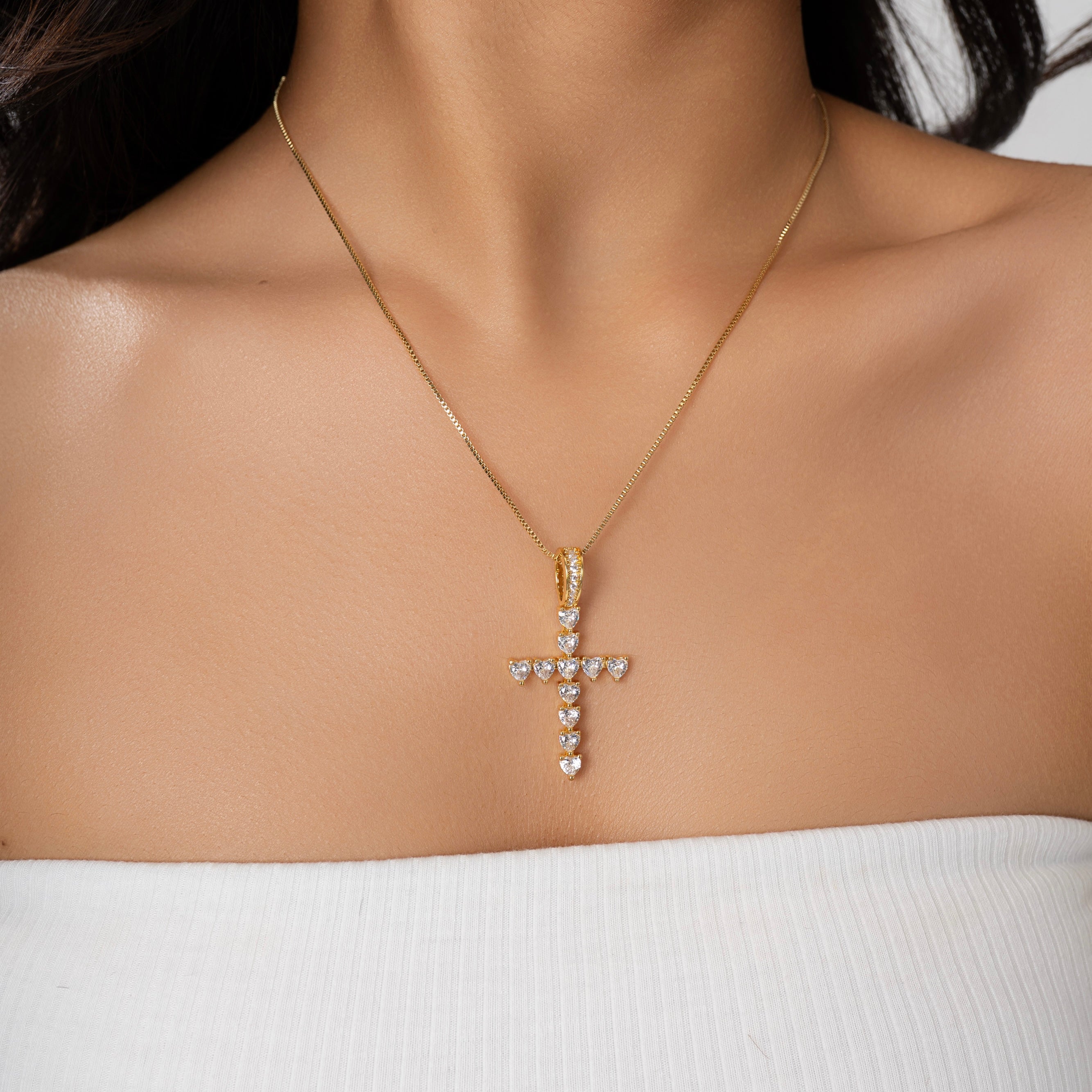Radiant heart cross necklace
