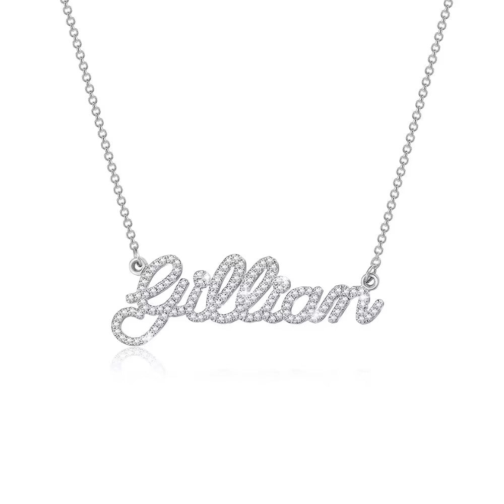 925 Sterling Silver Custom Script Name Necklace with Moissanite