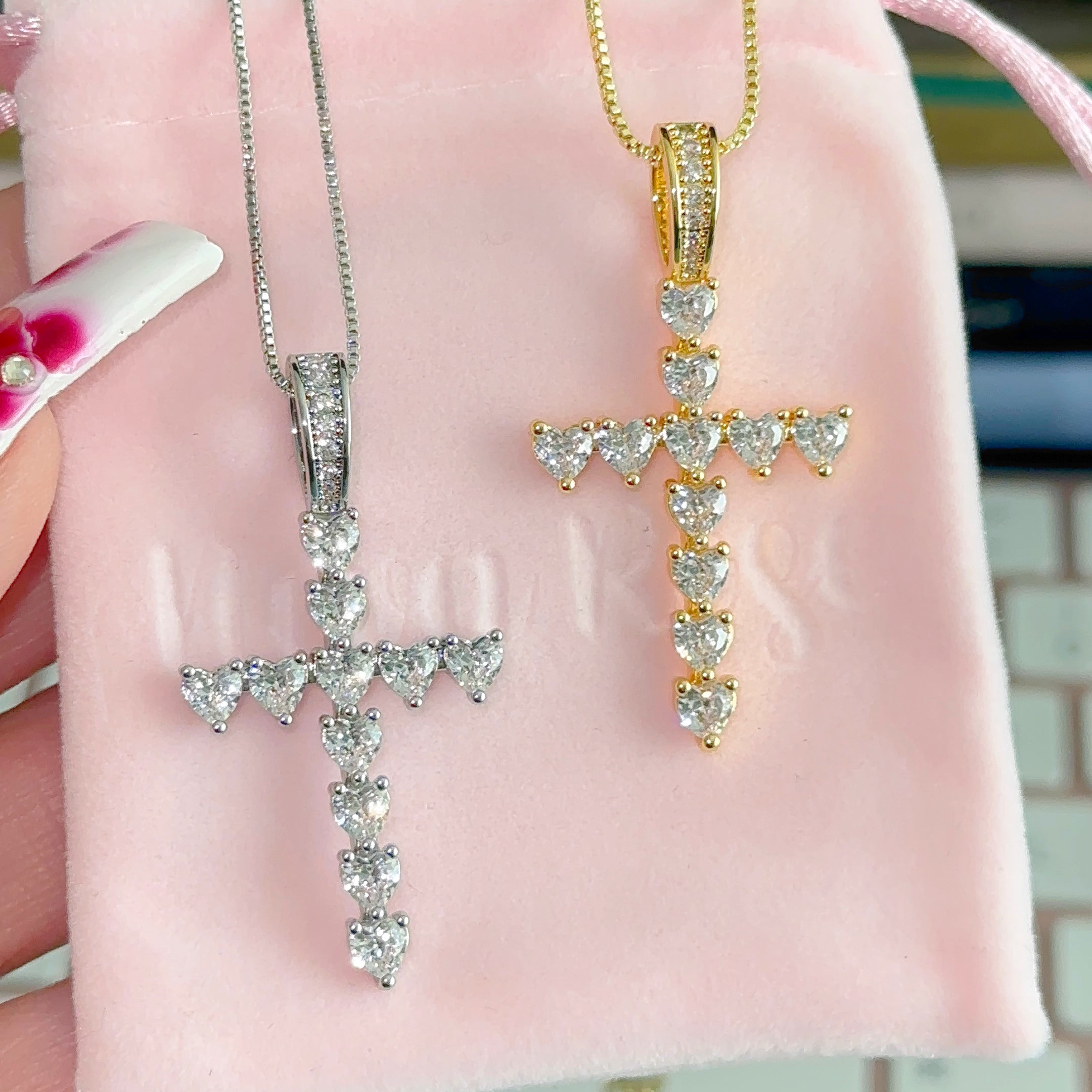 Radiant heart cross necklace