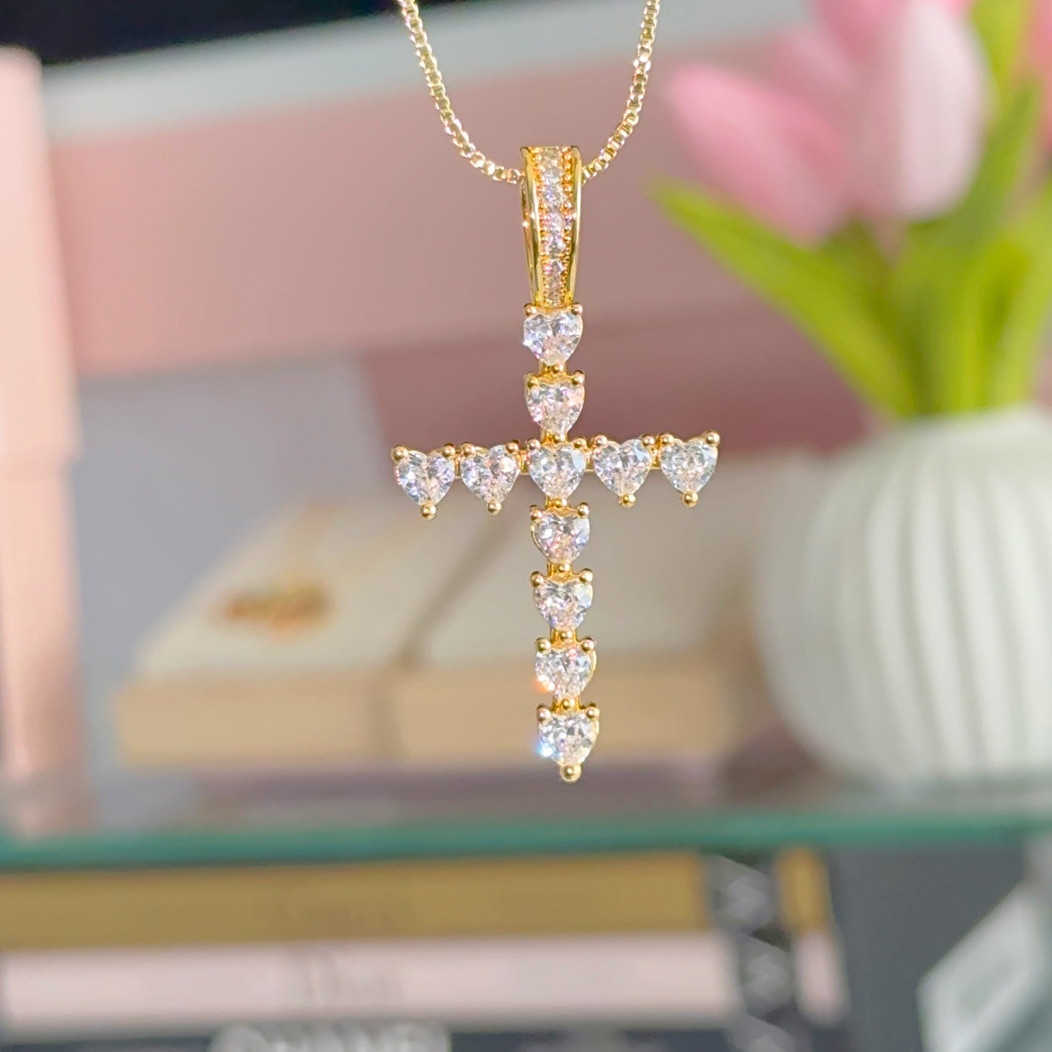 Radiant heart cross necklace