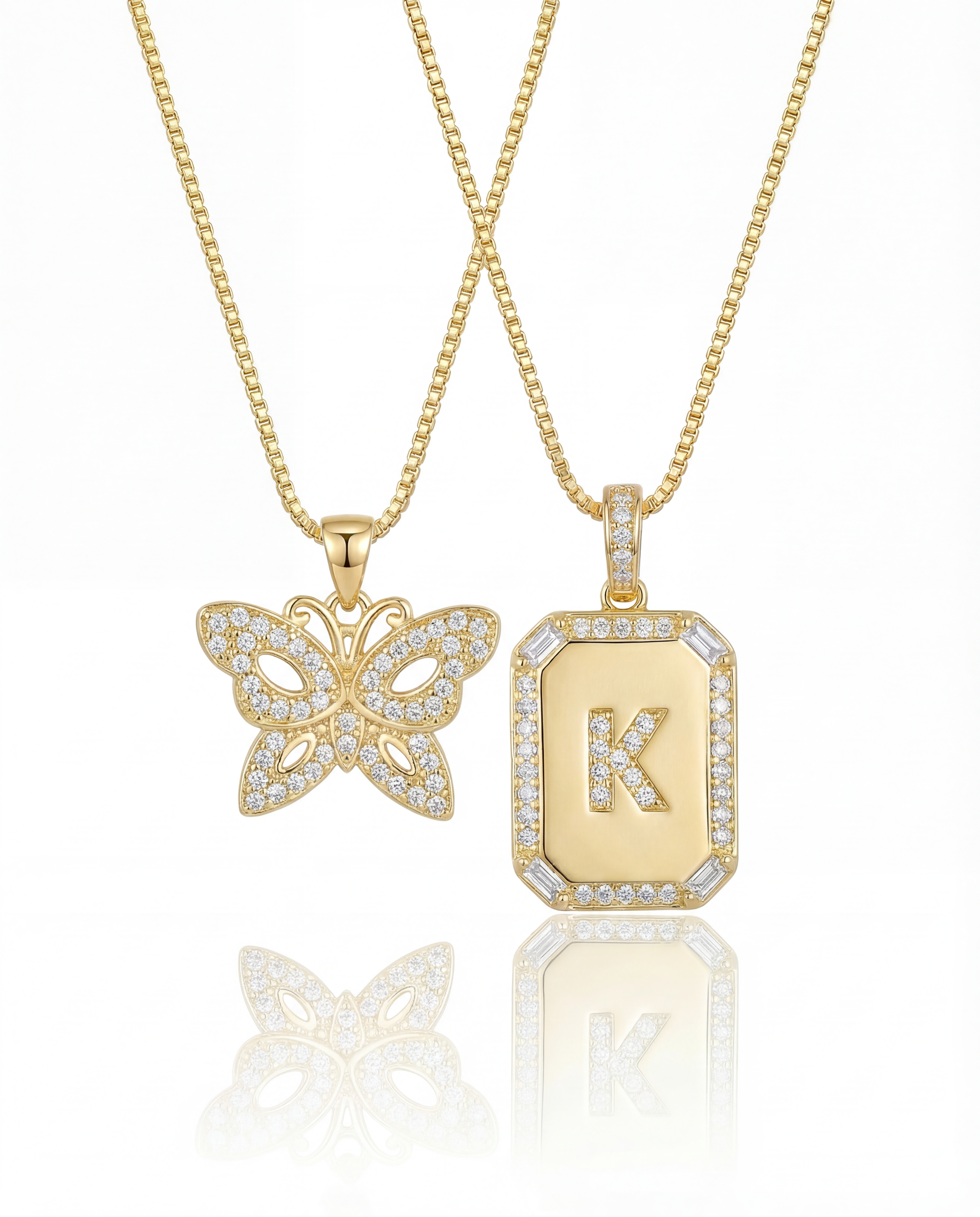 Initial and butterfly necklace set