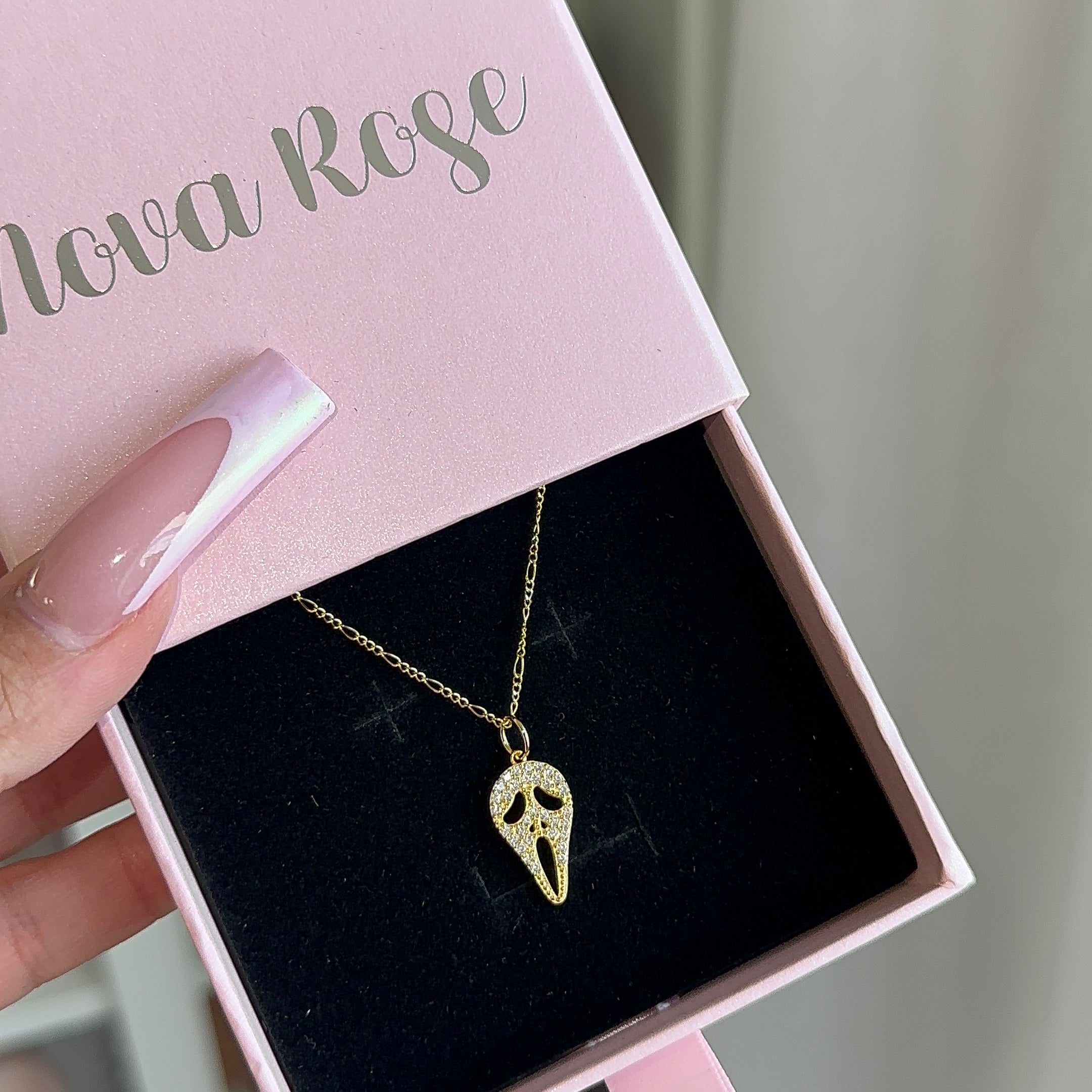 Ghost face sterling silver necklace