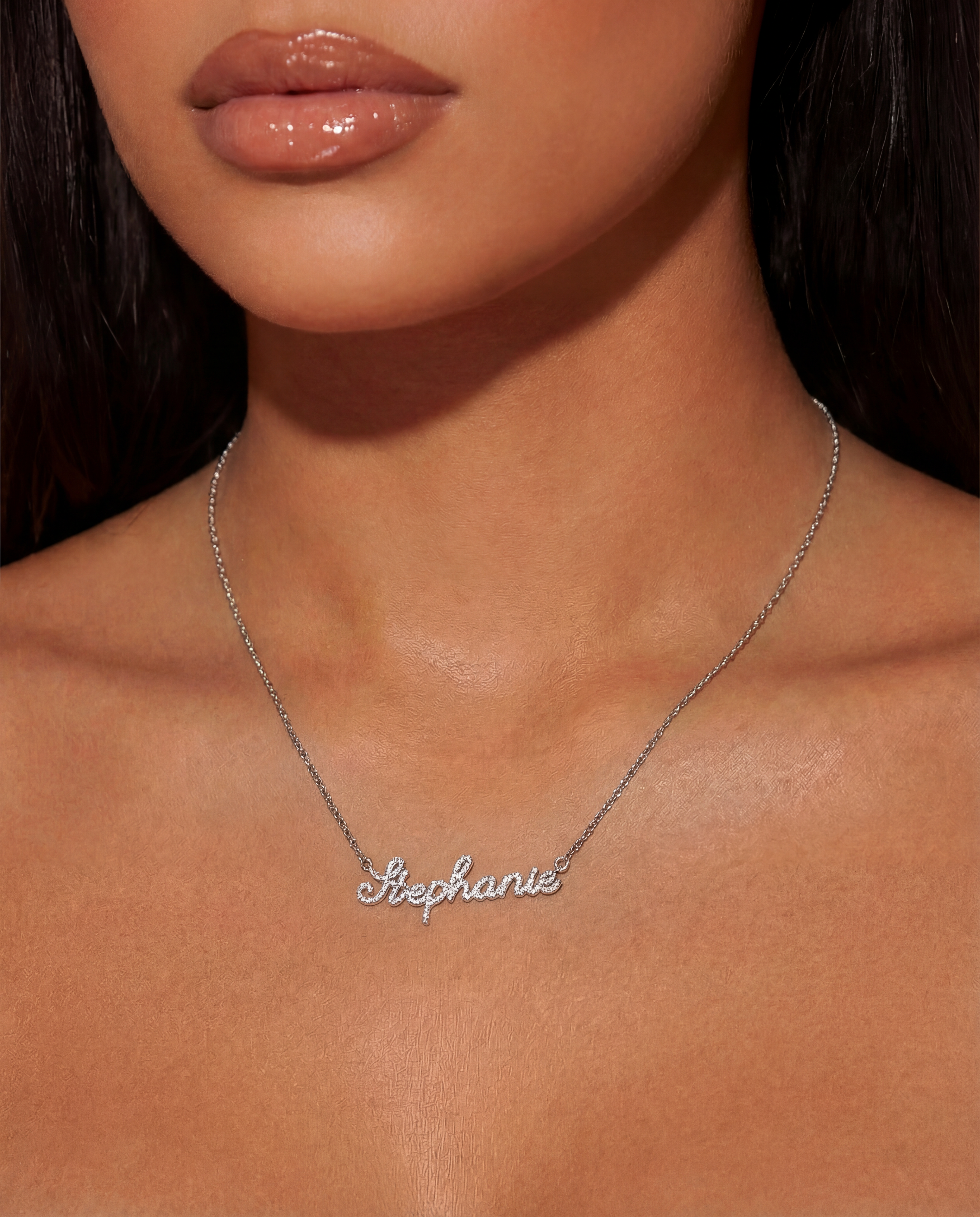 925 Sterling Silver Custom Script Name Necklace with Moissanite