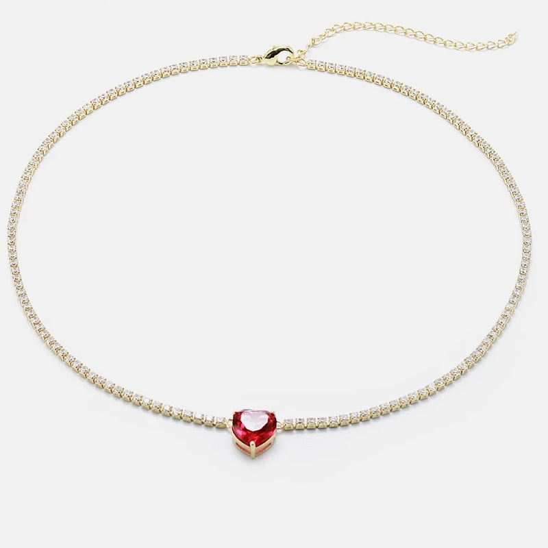 Diamond heart tennis necklace