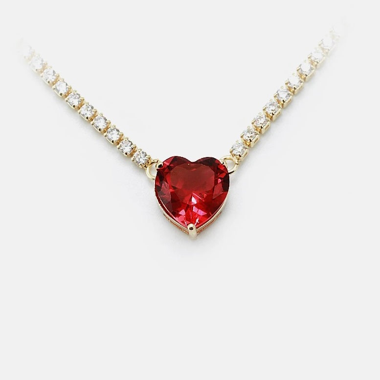 Diamond heart tennis necklace