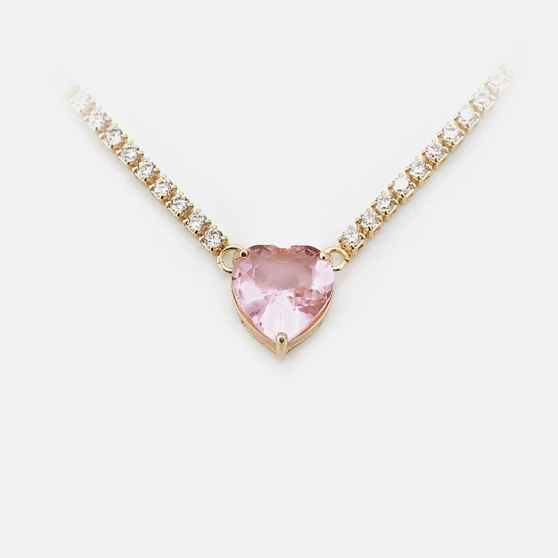 Diamond heart tennis necklace